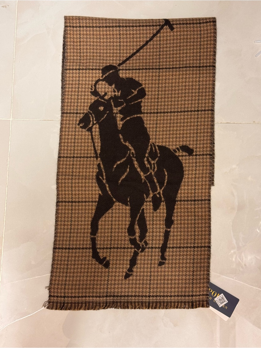 Polo by Ralph Lauren Brown and Black Polo Player Houndstooth Scarf